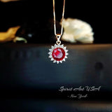 Red Ruby Pendant Necklace 8mm Solitaire Gemstone Yellow Rose gold July birthstone jewelry #126