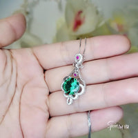 4 CT Emerald Necklace Sterling Silver Flower Tassel 10mm Round Green Gemstone Pendant Diamond White Gold Plated May Birthstone 1025