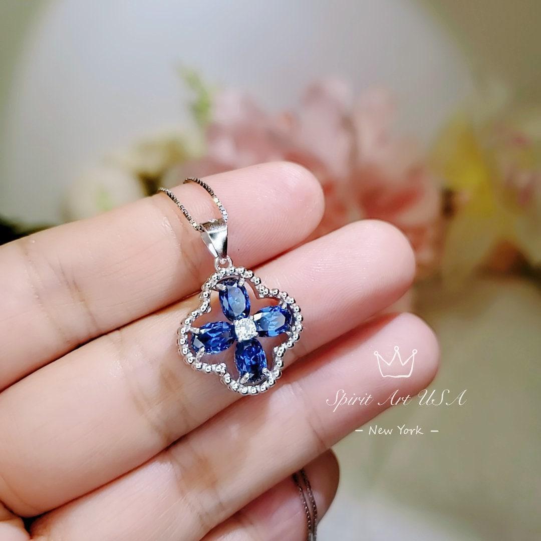 Tanzanite Necklace - Sterling Silver Four leaf Clover Necklace - December Birthstone - Blue Purple Tanzanite Jewelry #246