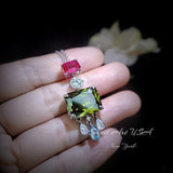 Geometric Scissor Green Peridot Necklace - Sterling Silver Tassel Dangle Lab Created Synthetic Peridot CZ Pendant #905