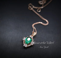 Green Emerald Necklace, Rose Gold coating 925 Sterling Silver Box Chain, Green Stone Emerald Jewelry #128