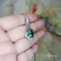4 CT Emerald Necklace Sterling Silver Flower Tassel 10mm Round Green Gemstone Pendant Diamond White Gold Plated May Birthstone 1025
