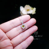 Tiny Genuine Green Peridot Necklace - Sterling Silver August Birthstone Halo Heart Peridot Jewelry #008