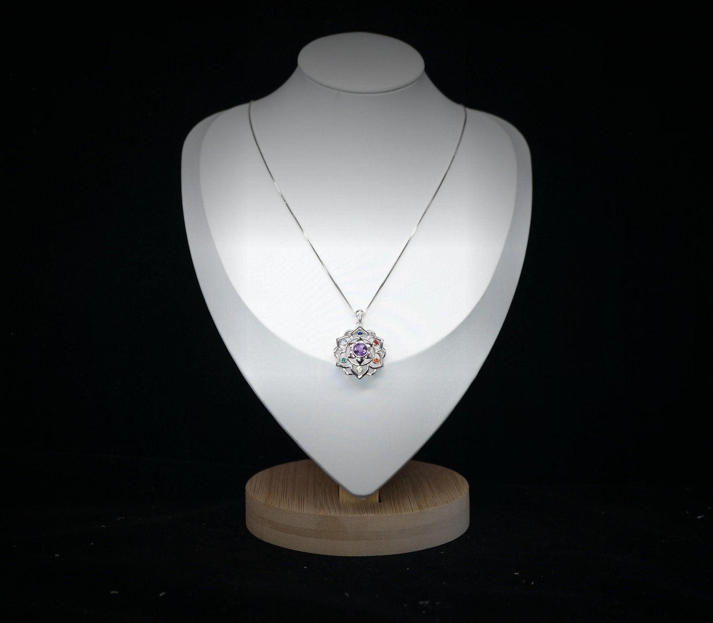 Amethyst Necklace - 7 Chakra Pendant - 18KG @ Sterling Silver - Genuine Natural Amethyst Jewelry - Flower Of Life Yoga Necklace #464