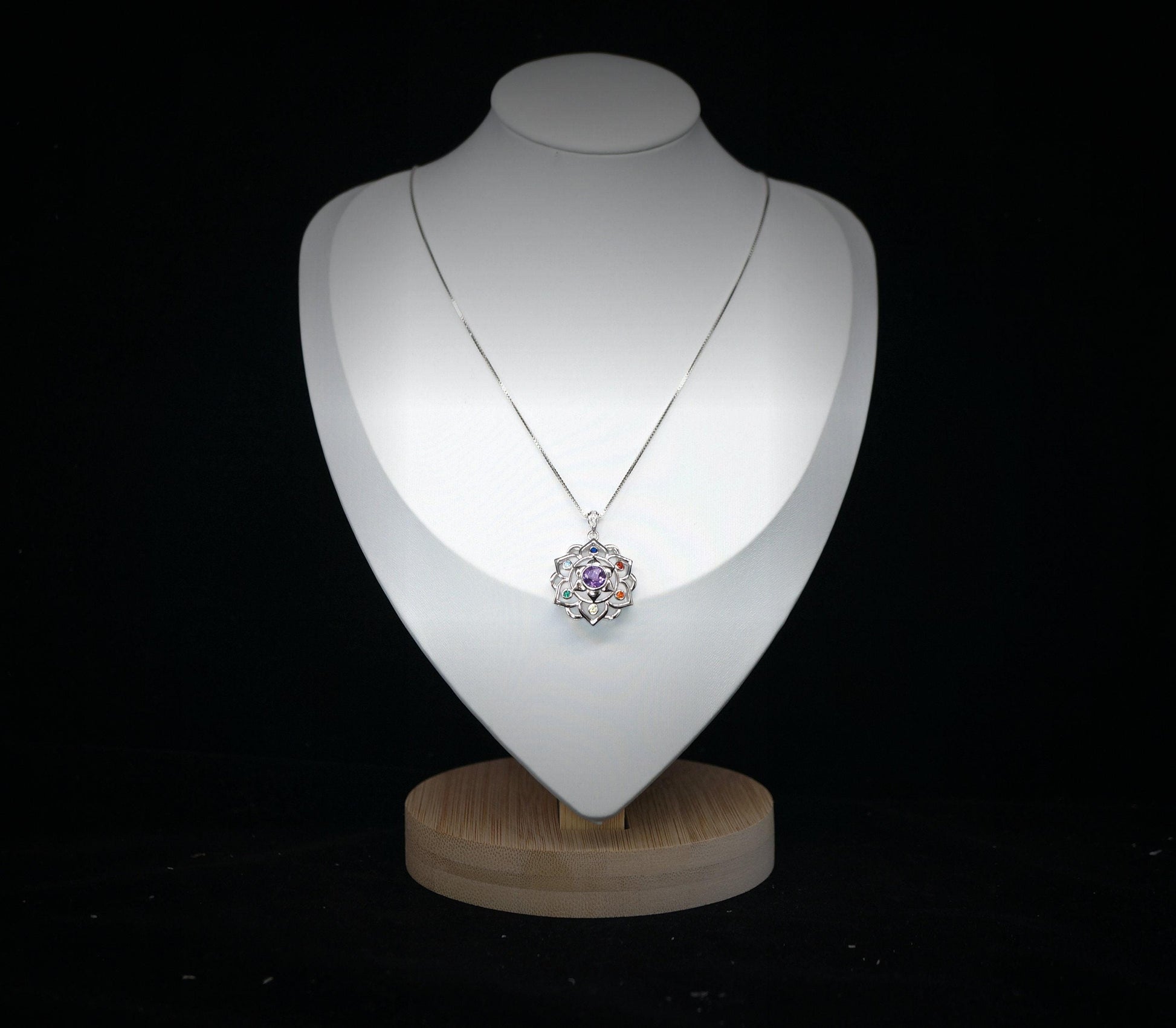 Amethyst Necklace - 7 Chakra Pendant - 18KG @ Sterling Silver - Genuine Natural Amethyst Jewelry - Flower Of Life Yoga Necklace #464
