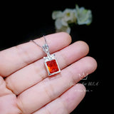 Large Rectangular Sunstone Necklace - Red Orange Tangerine Spessartite Garnet Jewelry Diamond Petal Flower 9 ct Created Orange Sapphire #668