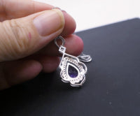 Genuine Amethyst Necklace, Purple Gemstone Flower Pendant White Gold coated Sterling Silver Natural Teardrop Amethyst Jewelry #711