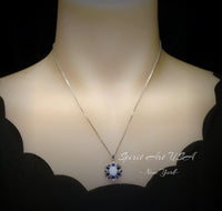 Opal Necklace - Blue Sapphire Star Flower Pendant - 18KGP @ Sterling Silver - October September Birthstone - White Fire Opal Jewelry #689