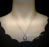 Opal Necklace - Blue Sapphire Star Flower Pendant - 18KGP @ Sterling Silver - October September Birthstone - White Fire Opal Jewelry #689
