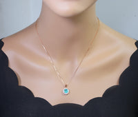 Blue Paraiba Tourmaline Necklace 8mm- Rose Gold Coated 925 Sterling Silver Princess Diana Style Hola Paraiba Pendant 085