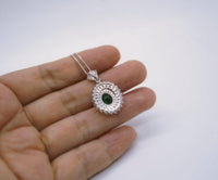 Triple Gemstone Halo Emerald Necklace - 18KGP @ Sterling Silver - Oval Cut 1.5 CT Green Emerald Pendant #713