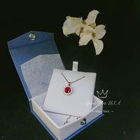 Red Ruby Pendant Necklace 8mm Solitaire Gemstone Yellow Rose gold July birthstone jewelry #126