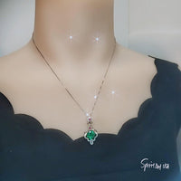 4 CT Emerald Necklace Sterling Silver Flower Tassel 10mm Round Green Gemstone Pendant Diamond White Gold Plated May Birthstone 1025