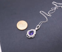 Genuine Amethyst Necklace, Purple Gemstone Flower Pendant White Gold coated Sterling Silver Natural Teardrop Amethyst Jewelry #711