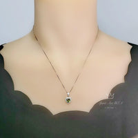 Tiny Genuine Green Peridot Necklace - Sterling Silver August Birthstone Halo Heart Peridot Jewelry #008