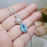 Aquamarine Necklace -Sterling Silver Fox Pendant - 2.5 CT Pendant Teardrop Pear Cut - Deep Sky Blue - Aquamarine Jewelry - 18KGP #442