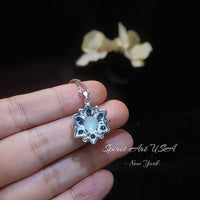 Opal Necklace - Blue Sapphire Star Flower Pendant - 18KGP @ Sterling Silver - October September Birthstone - White Fire Opal Jewelry #689