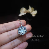Opal Necklace - Blue Sapphire Star Flower Pendant - 18KGP @ Sterling Silver - October September Birthstone - White Fire Opal Jewelry #689