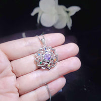 Amethyst Necklace - 7 Chakra Pendant - 18KGP @ Sterling Silver - Genuine Natural Amethyst Jewelry - Flower Of Life Yoga Necklace #464