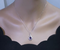 Genuine Amethyst Necklace, Purple Gemstone Flower Pendant White Gold coated Sterling Silver Natural Teardrop Amethyst Jewelry #711