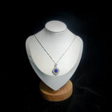 Blue Sapphire Necklace Gemstone Flower Style - 6mm Round Blue Sapphire Pendant - 18KGP @ Sterling Silver - September Birthstone #600
