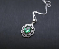 Emerald Necklace - 925 Sterling Silver Flower Green Emerald Pendant - Sim Gemstone Pendant - May Birthstone #240