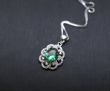 Emerald Necklace - 925 Sterling Silver Flower Green Emerald Pendant - Sim Gemstone Pendant - May Birthstone #240