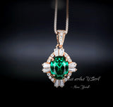 Green Emerald Necklace, Rose Gold coating 925 Sterling Silver Box Chain, Green Stone Emerald Jewelry #128