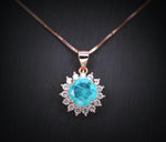 Blue Paraiba Tourmaline Necklace 8mm- Rose Gold Coated 925 Sterling Silver Princess Diana Style Hola Paraiba Pendant 085