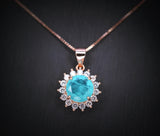 Blue Paraiba Tourmaline Necklace 8mm- Rose Gold Coated 925 Sterling Silver Princess Diana Style Hola Paraiba Pendant 085