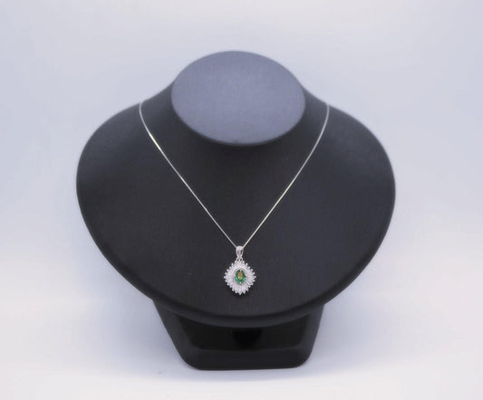 Gemstone Emerald Necklace White Gold plated Sterling Silver Green Gemstone Pendant Double Surround Star Dainty May Birthstone #960