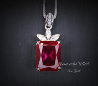 Ruby Necklace Sterling Silver - Dainty Rectangle 4.5 CT Red Ruby Gemstone Pendant Jewelry White Gold Coated #623
