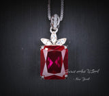 Ruby Necklace Sterling Silver - Dainty Rectangle 4.5 CT Red Ruby Gemstone Pendant Jewelry White Gold Coated #623