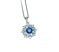 Blue Sapphire Necklace Gemstone Eight Petal Flower Necklace - Snowflake Pendant 18KGP @ Sterling Silver September Birthstone #944