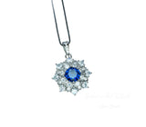 Blue Sapphire Necklace Gemstone Eight Petal Flower Necklace - Snowflake Pendant 18KGP @ Sterling Silver September Birthstone #944