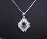 Gemstone Emerald Necklace White Gold plated Sterling Silver Green Gemstone Pendant Double Surround Star Dainty May Birthstone #960