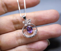 Amethyst Necklace Sterling Silver - Genuine Dangle February Birthstone Mini Butterfly Natural Amethyst Jewelry Pendant 1037