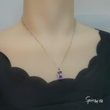 Natural Amethyst Necklace - Sterling Silver Cat Pendant- Purple Stone Gemstone Kitty Kitten Jewelry Crown Chakra Healing #221