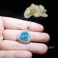 Large Trillion Cut Aquamarine Necklace - Brilliant Double Gemstone Halo 10CT Blue Aquamarine Pendant - 18kgp @ Sterling Silver #754