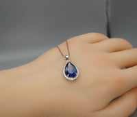 Large Tanzanite Necklace - 18k @ Sterling Silver - Pear 7 CT Blue Teardrop Tanzanite Jewelry Tanzanite Pendant #797