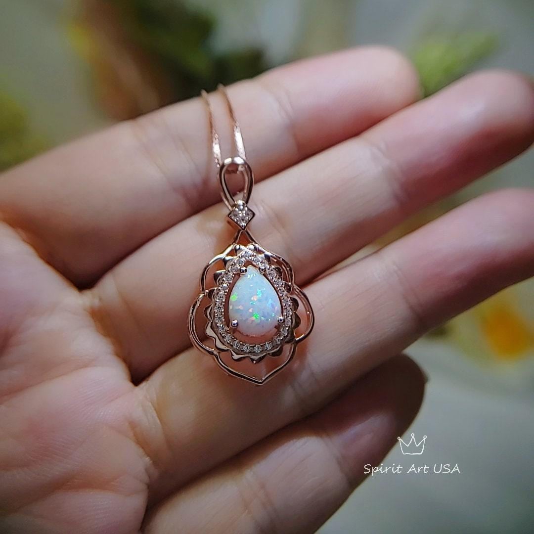 Custum listing for Large Opal Necklace - Rose Gold Coated 925 Sterling Silver Flower Leaf style - two chain 5678