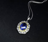 Large Tanzanite Necklace Gemstone Lotus Solitaire 3 CT Blue Gemstone Pendant December Birthstone White Gold plated #712