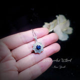 Blue Sapphire Necklace Gemstone Eight Petal Flower Necklace - Snowflake Pendant 18KGP @ Sterling Silver September Birthstone #944