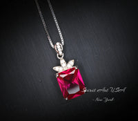 Ruby Necklace Sterling Silver - Dainty Rectangle 4.5 CT Red Ruby Gemstone Pendant Jewelry White Gold Coated #623