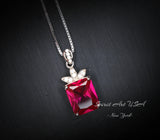 Ruby Necklace Sterling Silver - Dainty Rectangle 4.5 CT Red Ruby Gemstone Pendant Jewelry White Gold Coated #623