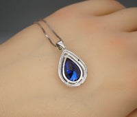 Large Tanzanite Necklace - 18k @ Sterling Silver - Pear 7 CT Blue Teardrop Tanzanite Jewelry Tanzanite Pendant #797