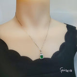 Emerald Necklace - Rectangle Gemstone Sterling Silver 3.5 CT Green Gemstone Pendant White Gold Plated #324