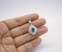 Gemstone Emerald Necklace White Gold plated Sterling Silver Green Gemstone Pendant Double Surround Star Dainty May Birthstone #960