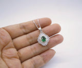Gemstone Emerald Necklace White Gold plated Sterling Silver Green Gemstone Pendant Double Surround Star Dainty May Birthstone #960