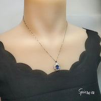 Large Tanzanite Necklace Gemstone Lotus Solitaire 3 CT Blue Gemstone Pendant December Birthstone White Gold plated #712